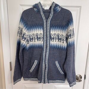 Little Llamas Full Zip Hooded Alpaca Wool Knitted Sweater Jacket, Women’s